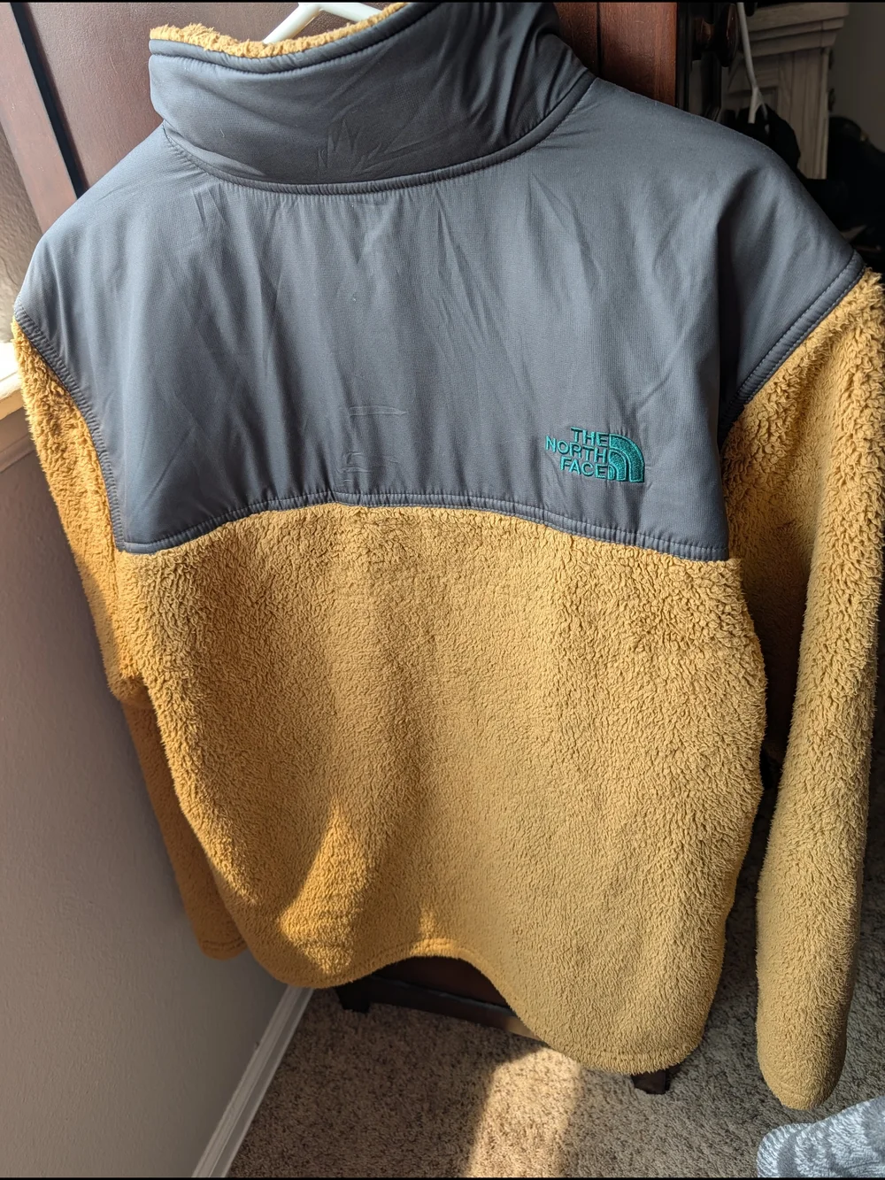 The North Face Tan Sherpa Fleece Pullover with Gray Pocket